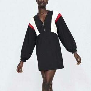 NWT Zara Black Color Block‎ Balloon Sleeve Mini Dress Size Medium